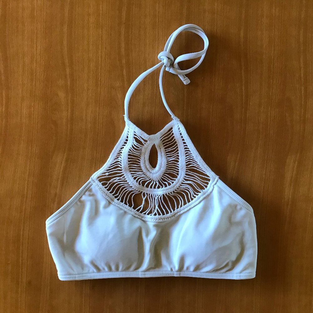 White LA Hearts Webbed Halter Bikini Top ❤️